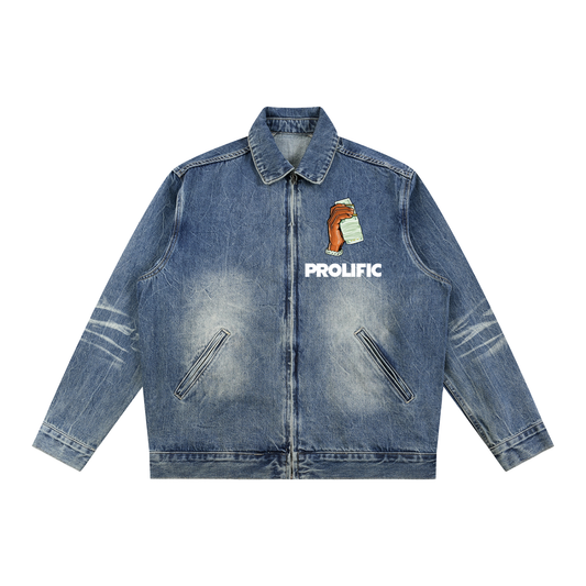 Vintage Wash Zip Up Denim Jacket